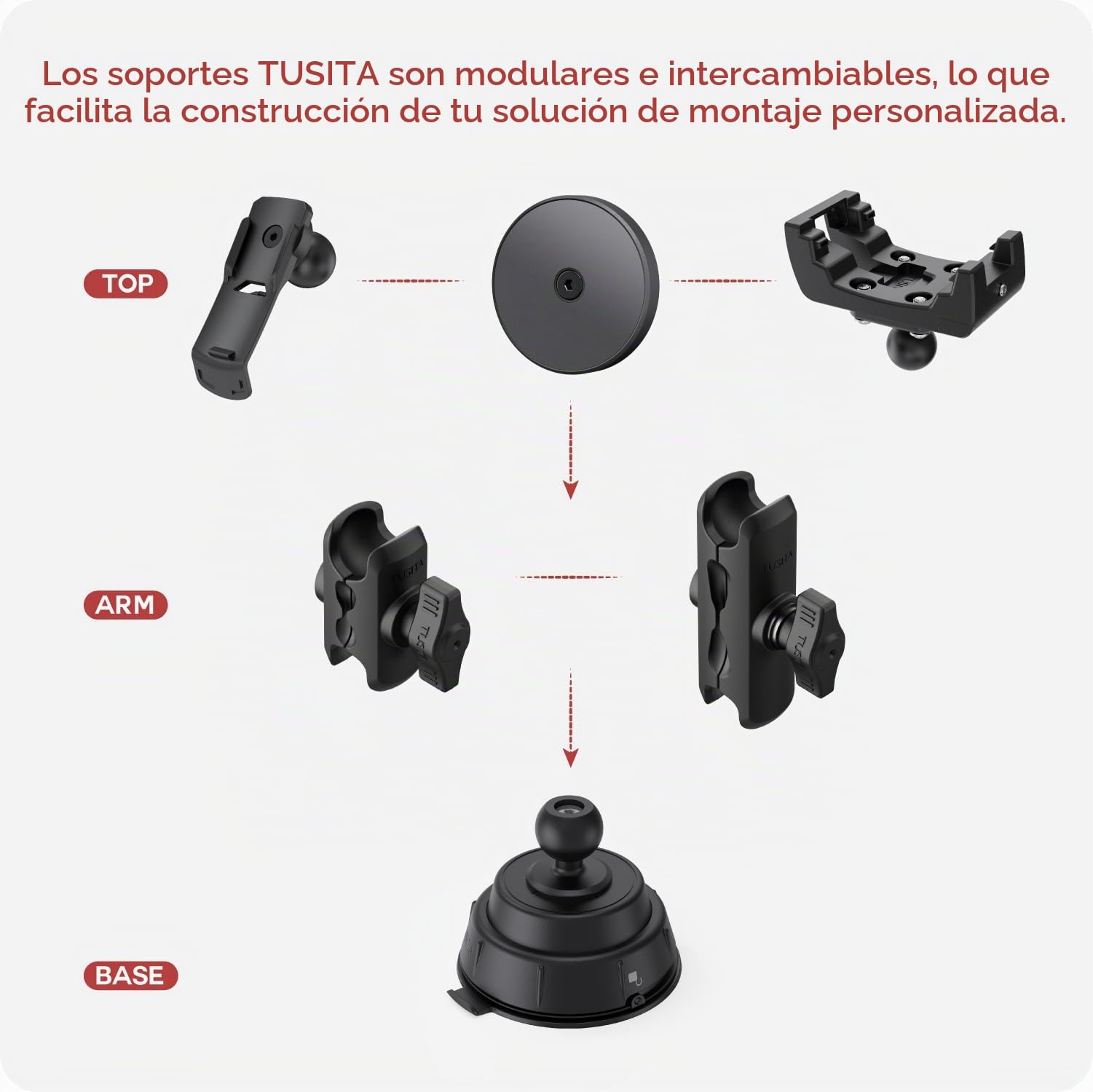 TUSITA Soporte Magnético de Teléfono Móvil para Coche - Twist Lock Base de Ventosa con Brazo de Doble Rótula Compatible con MagSafe