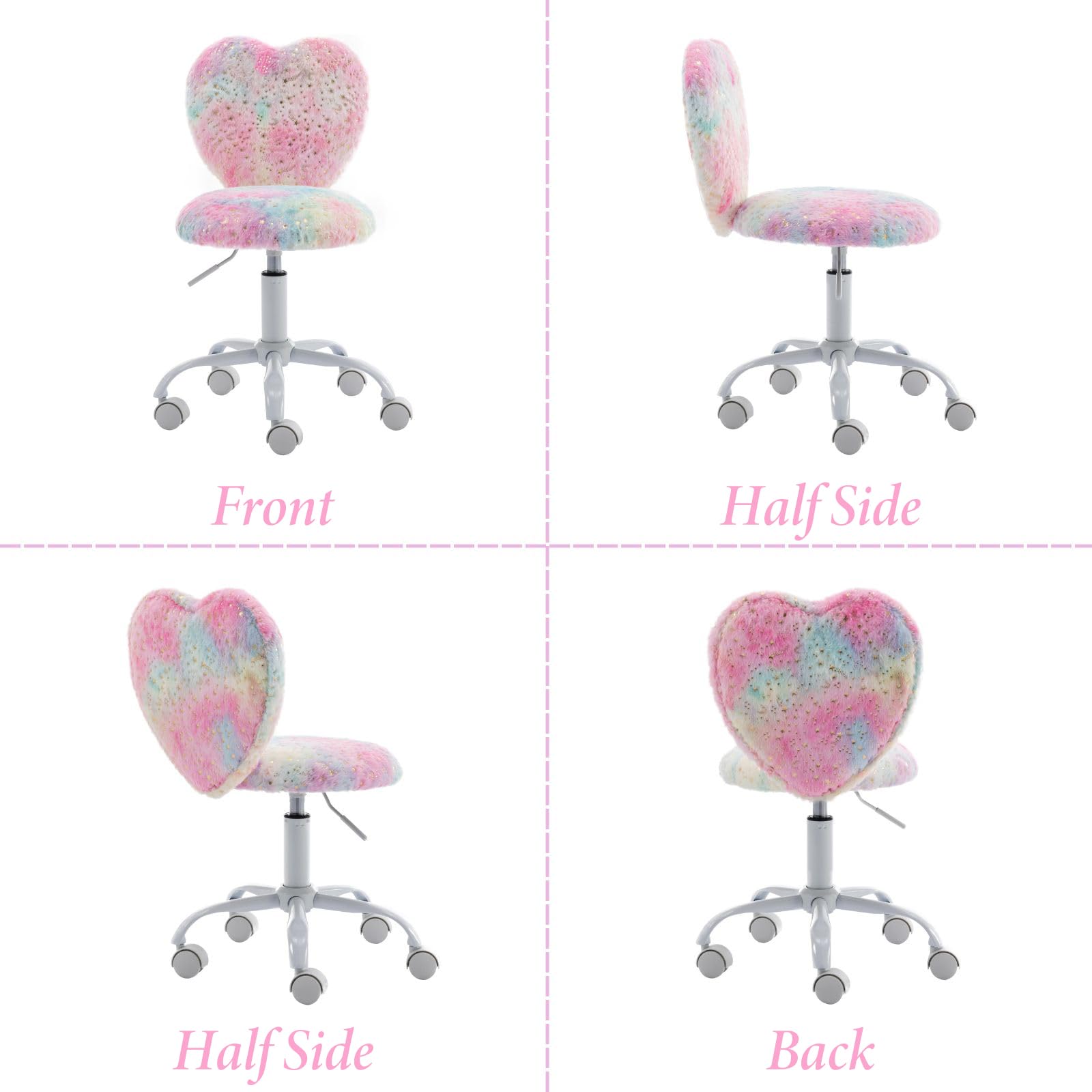 Ya-Home Chaise de Bureau Jolie pour Filles Chaise Bureau Enfant en Fausse Fourrure Fauteuil Bureau pour Filles avec Pied Pivotant, Coloré