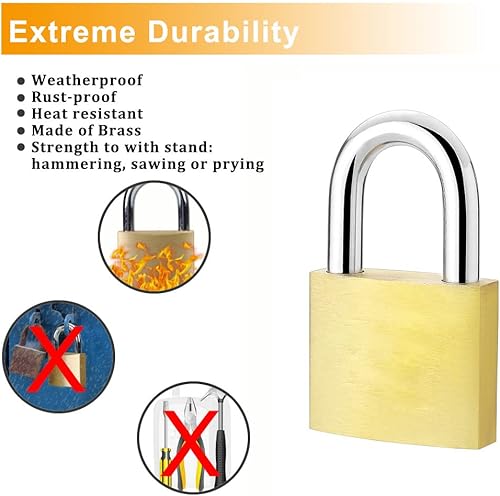 Miniatura 4 de Paquete de 12 candados de latón macizo con la misma llave, cerradura sólida con cuerpo de bloqueo (0.984 in) de ancho, candados con llave para caja