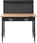 VEVOR Workbench Adjustable Height 28-39.5" Work Bench for Garage Oak Plank & Carbon Steel Heavy Duty Workbench 2000lbs Weight Capacity Bench top Size 48x24" Hardwood Workbench 3m Cable 30 Hooks