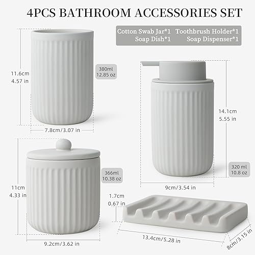 Miniatura 10 de BosilunLife Juego de accesorios de baño de cerámica, juego de jabón para mostrador de baño, juegos de decoración de baño beige, dispensador de jabón