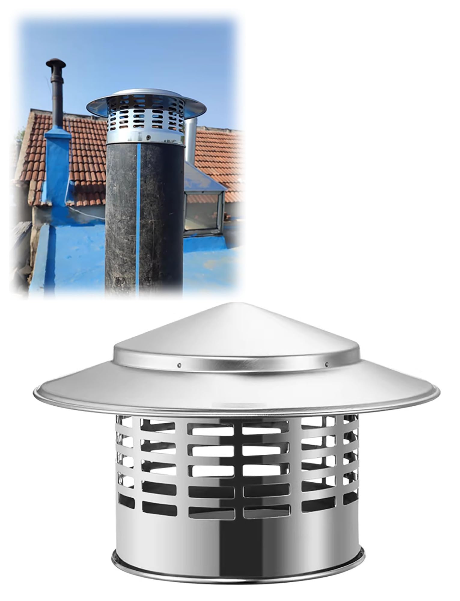 Caperuza de acero inoxidable 304 para chimenea con sistema de protección contra la lluvia