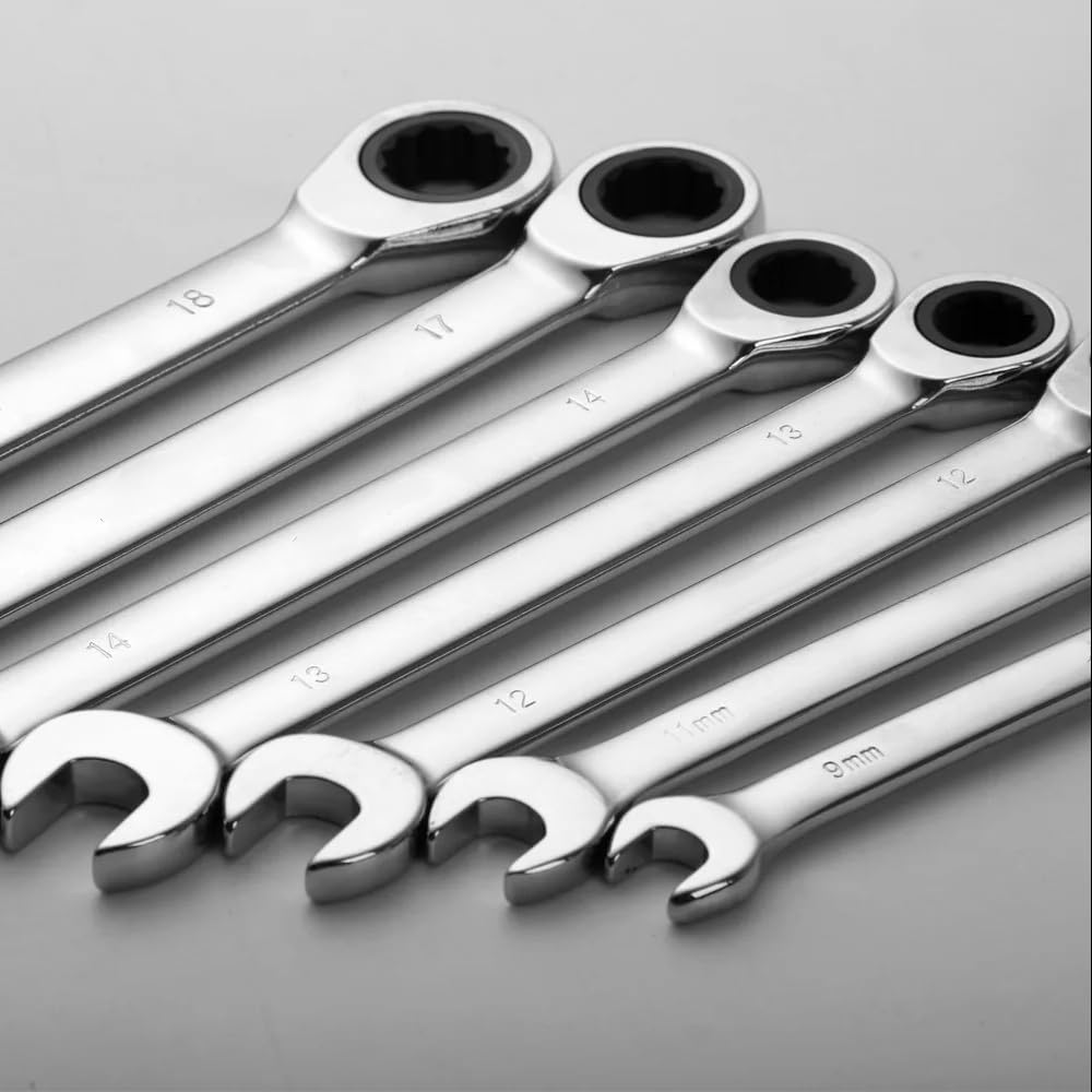 SHUNMIN Llaves Fijas con Carraca Llave de trinquete Herramientas de Mano Llave Inglesa Engranaje y Llave for Herramientas de Garaje doméstico Llave Carraca(9-11-13-15mm)
