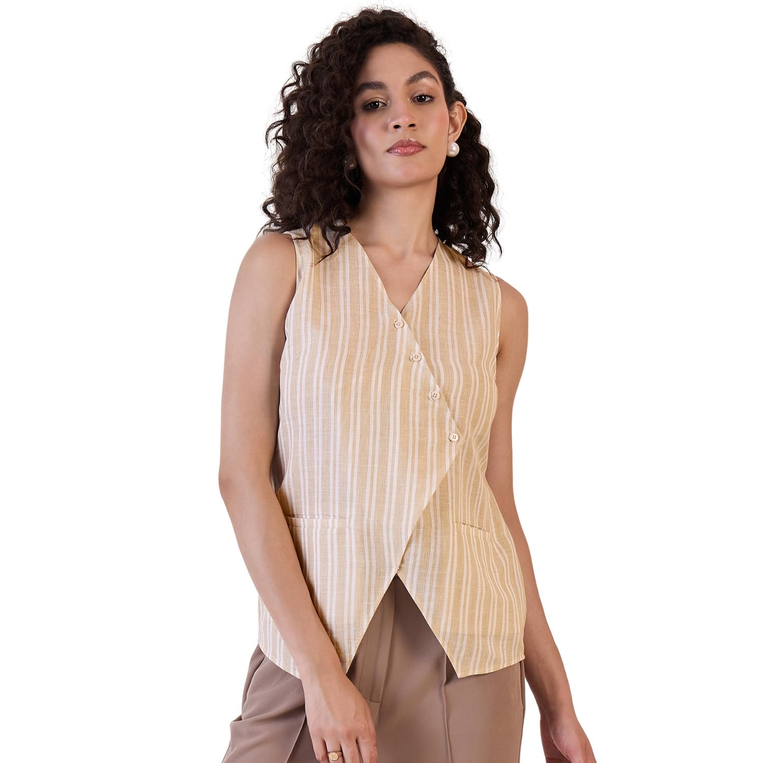 Waistcoat Top For Women | Striped Top For Women | Office Wear For Women | Waistcoat Top With Pockets For Women-image-16
