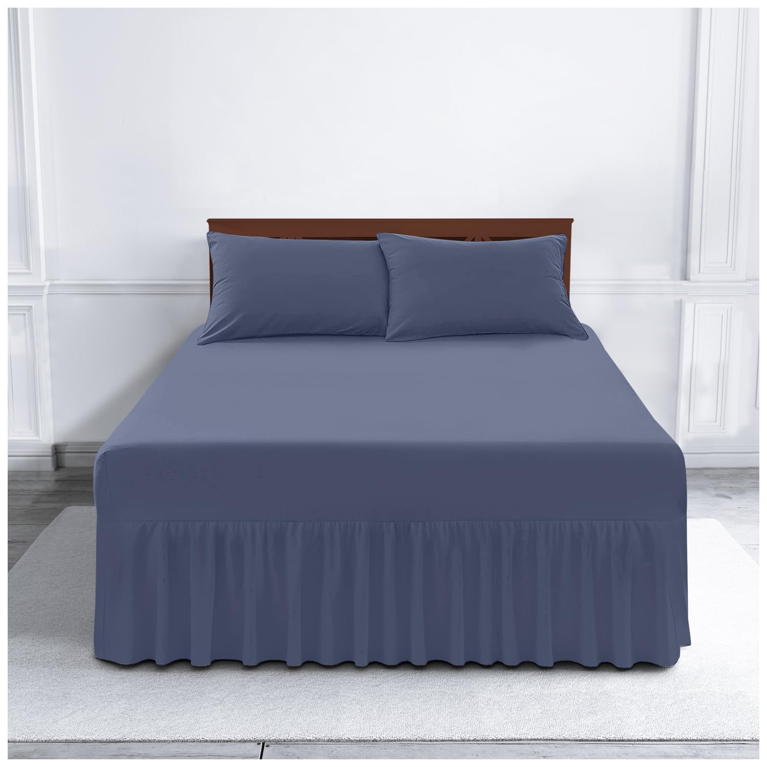 Gaveno Cavailia Luxury Non-Iron PERCALE VALANCE Sheet, Poly-Cotton, Blue, King