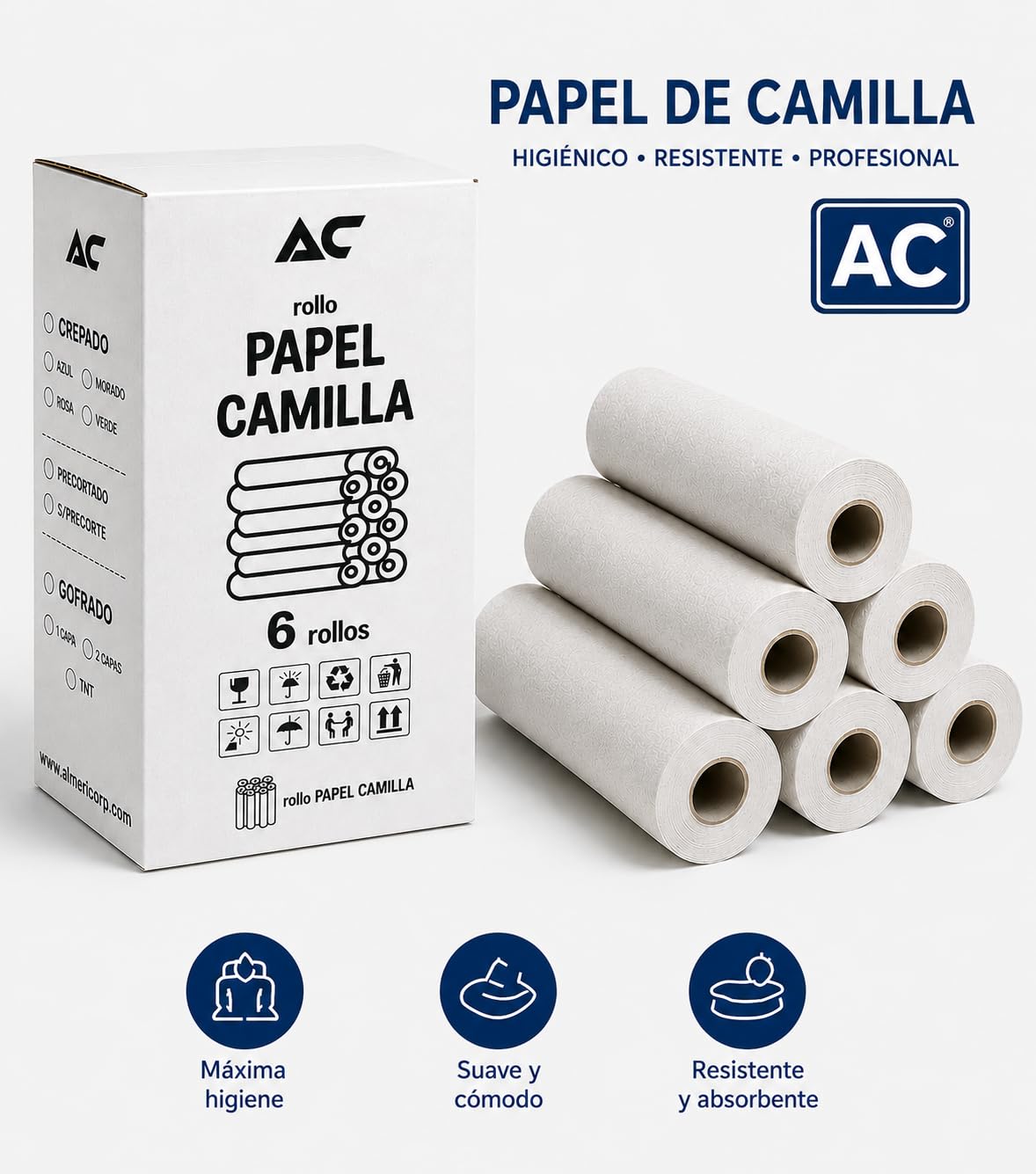 Rollo de papel camilla sin precorte ECO blanco 6 unidades