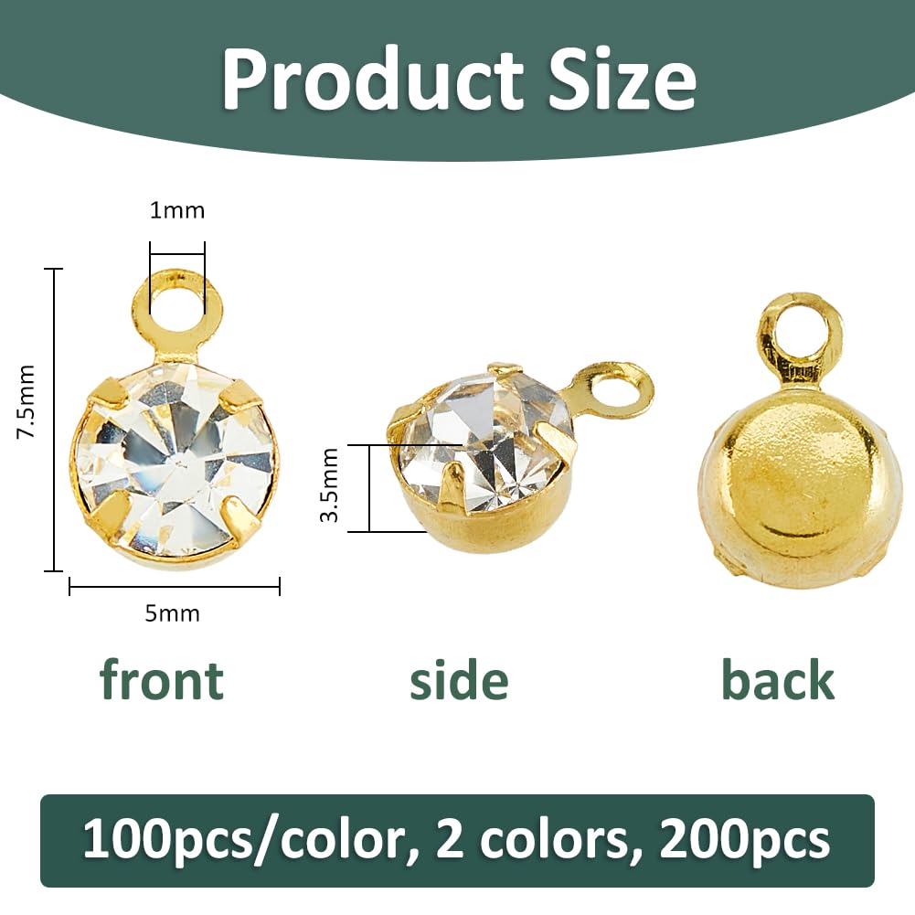 SUPERFINDINGS 200Pcs Brass Rhinestone Charms Cubic Zirconia Connector Charms Flat Round Birthstone Pendant Charm Gold Silver Plated Rhinestone Charms for DIY Earrings Necklaces - Image 2