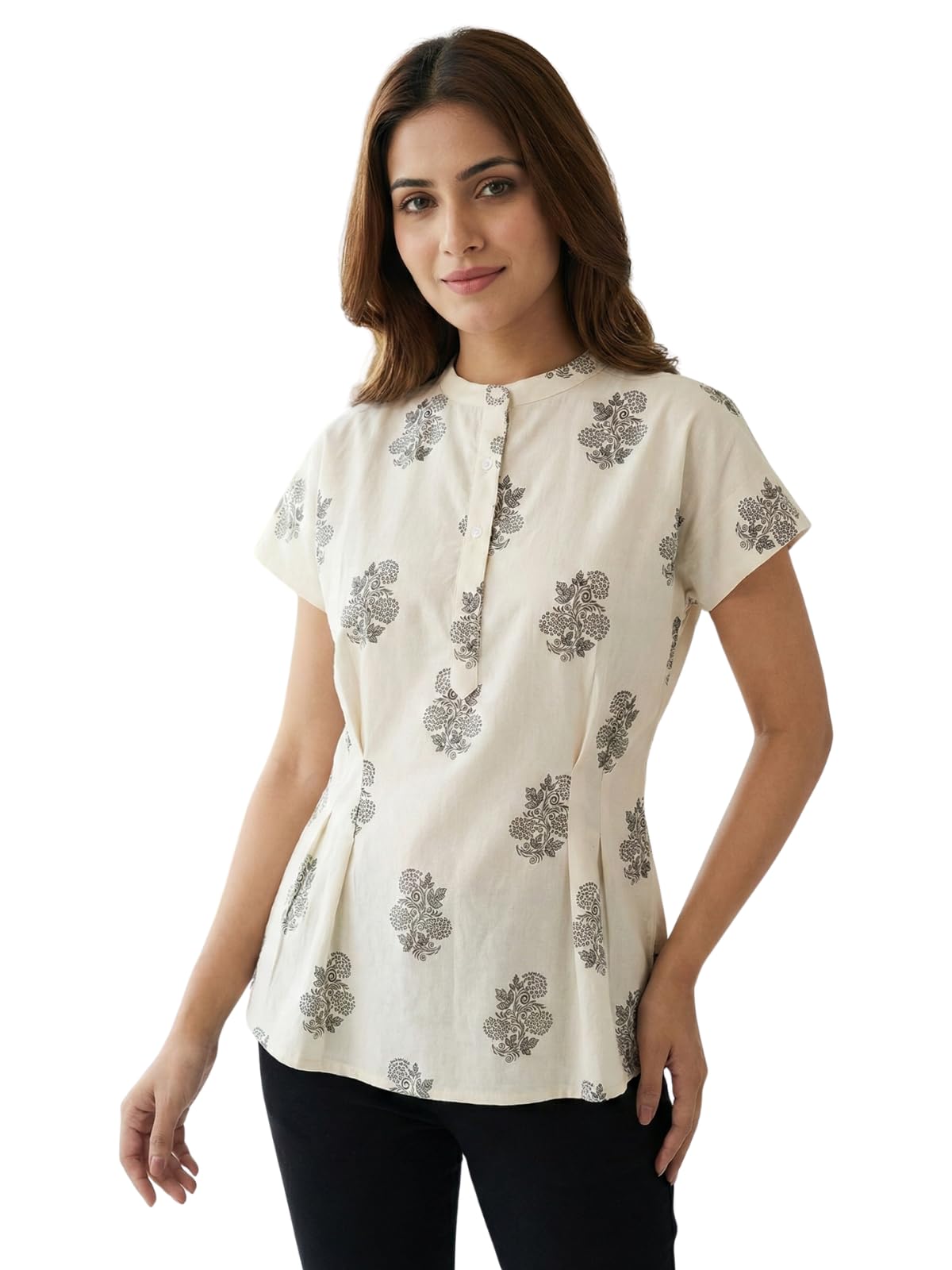 leriya fashion Pure Cotton Tops for Woman | Khadi Cotton Casual Top for Women | Minimal Ethnic Printed Women Shirts & T-shirt | Casual Indo Western Top Office & Daily Outfit | Button Down Blouse Shirt-picture-28