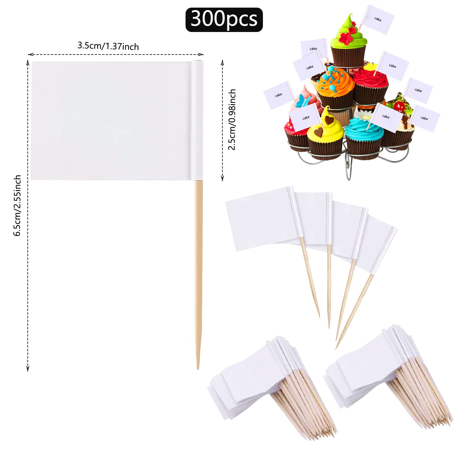 300 Pcs Drapeau Cure-Dent étiquettes D'aliments pour Buffets étiquettes Vierges pour Mini-Gâteaux