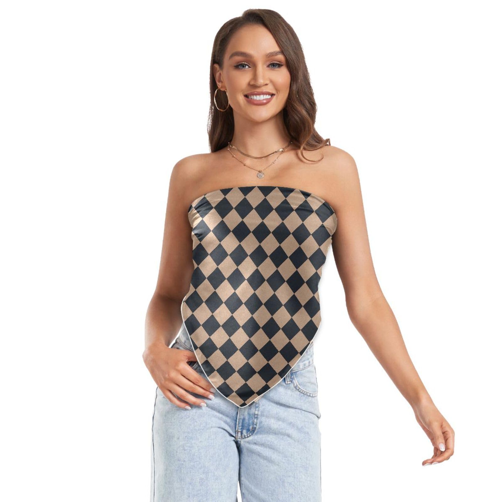 JUNZAN Checker chusta na głowę w kratę dla kobiet włosy jak satynowy szalik do włosów chusta do spania duży kwadratowy 89 cm czerwony pomarańczowy