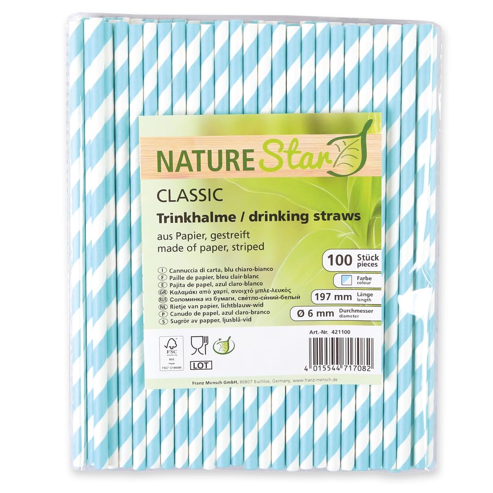 FRANZ MENSCH 3000 Stück NATUREStar Papiertrinkhalme Classic, gestreift | FSC®-Mix, rot-weiß, L: 19,7cm, Ø: 0,6cm, Karton, Papier-Trinkhalme, Rührstäbchen, Strohhalme