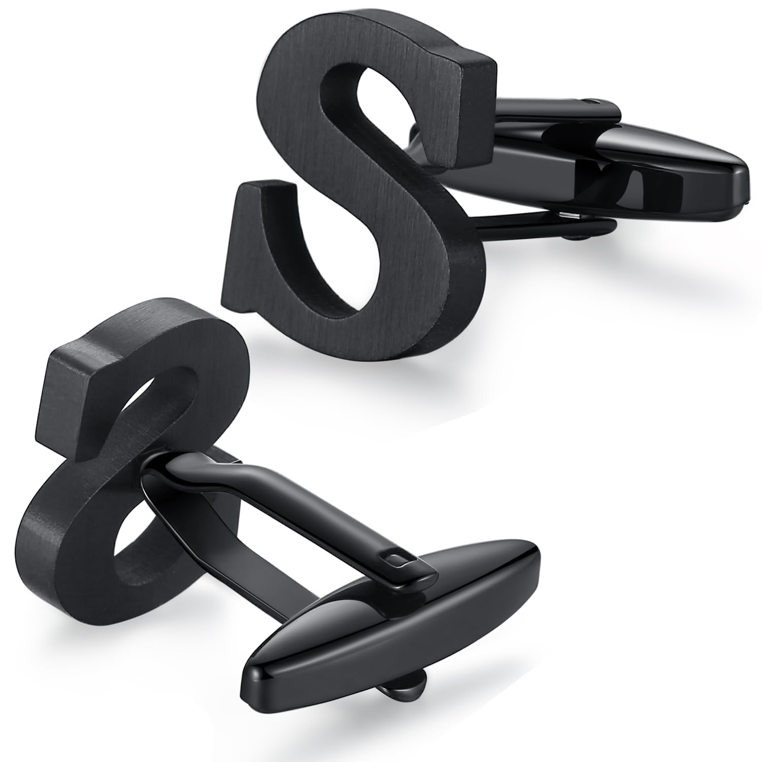 HONEY BEAR Initial Alphabet Letter Silver Cufflinks for Mens Shirt, Stainless Steel for Business Wedding Gift