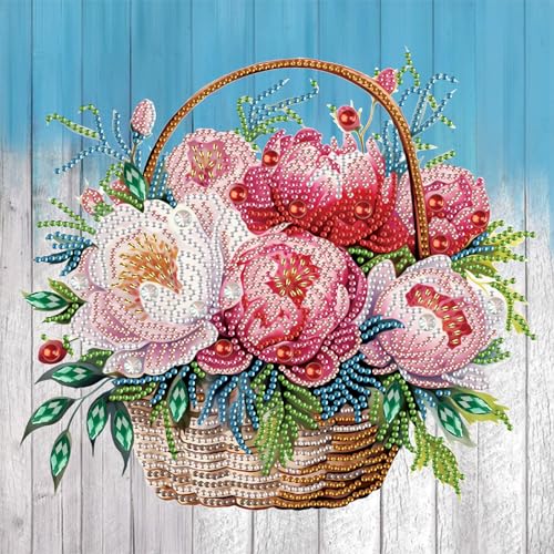 Image of AiYuanzsh Peony Diamond Art Kits for Adults, 12x12inch | Floral 5D Special Shape, For Beginners, Crystal Rhinestones, Home Wall Decoration Gift