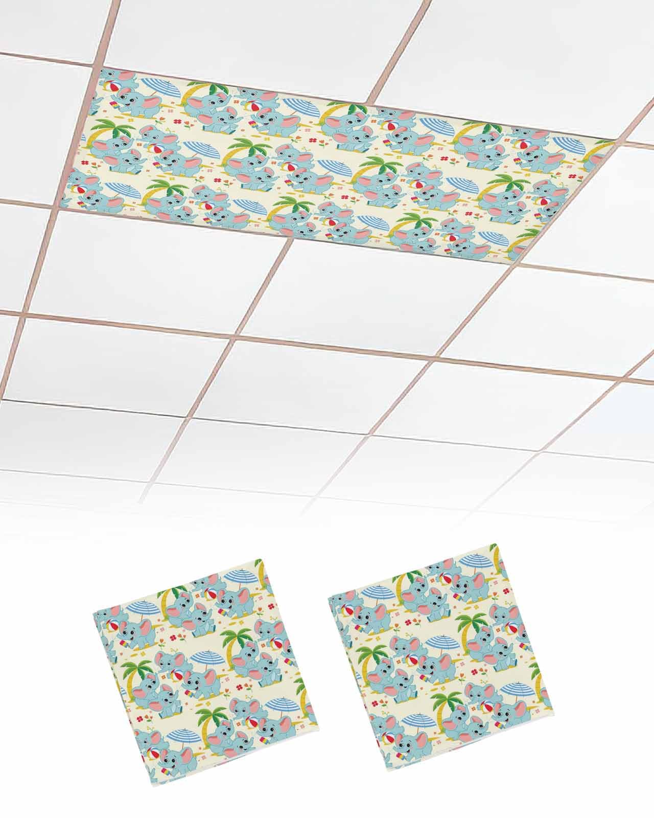 Fluorescent Light Covers - Cartoon Beach Elephant Magnetic Light Cover for Ceiling, Seaside Funny Cute Animals Fluorescent Light Shade Panel for Classroom Office