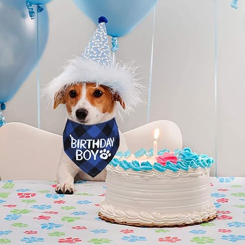 Miniatura 5 de STMK Paquete de 2 pañuelos de cumpleaños para perros, cumpleaños para niños y niñas, bandana a cuadros triangulares para perro, cachorro,