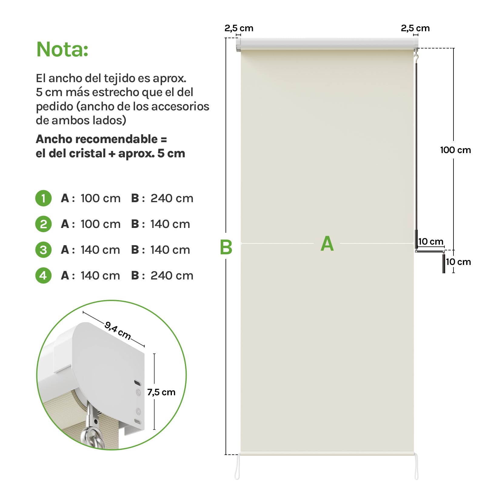 WOLTU Toldo Vertical Exterior con Manivela Manual, 140x240 cm Beige | Estor Persiana Enrollable Retráctil, Estor para Balcón Terraza Jardín, Pantalla de Privacidad Toldo, Protección Solar UV