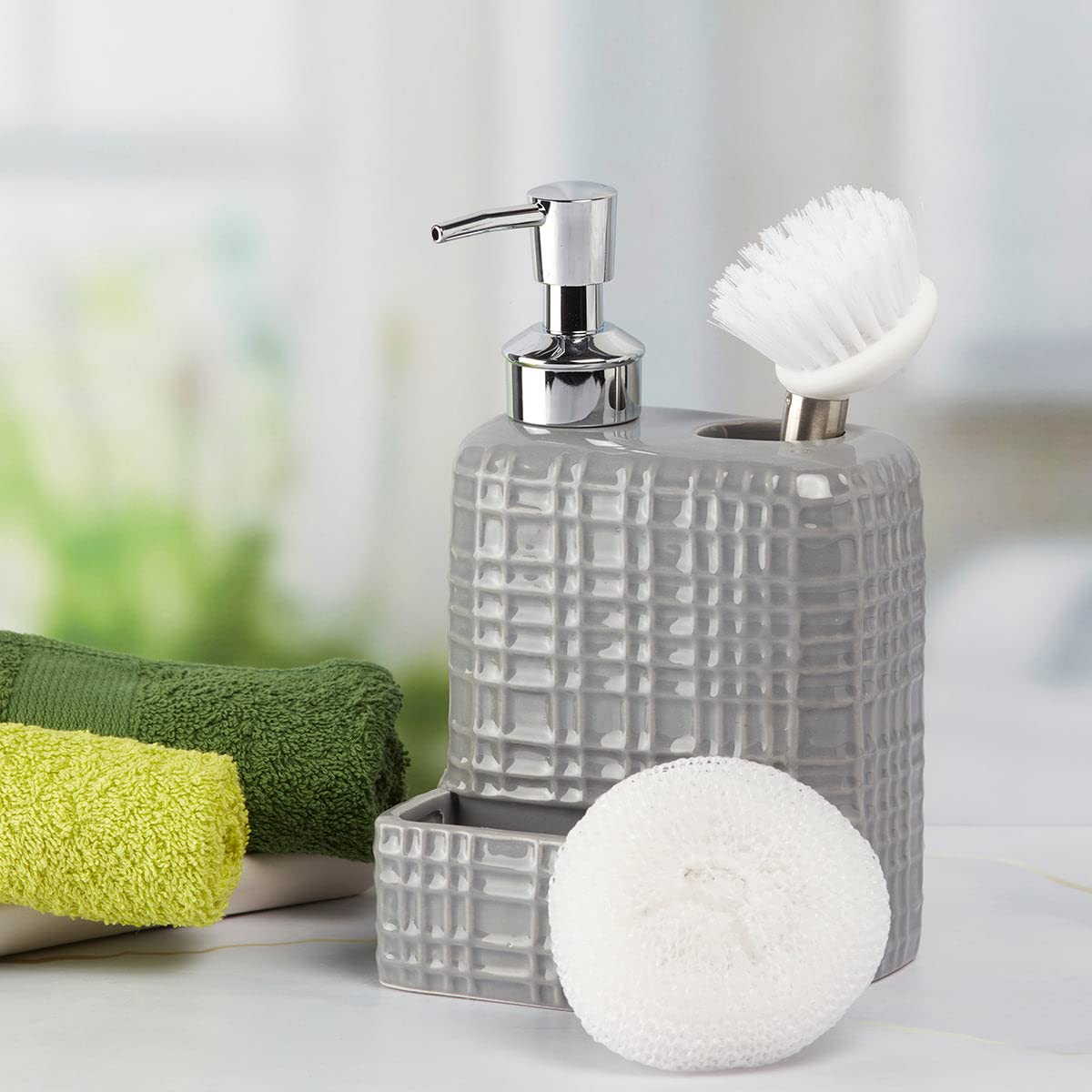 SaSaSa Ceramic Soap Dispenser for Bathroom handwash, refillable Pump Bottle for Kitchen Hand wash Basin, Set of 1, Grey (8209) 3