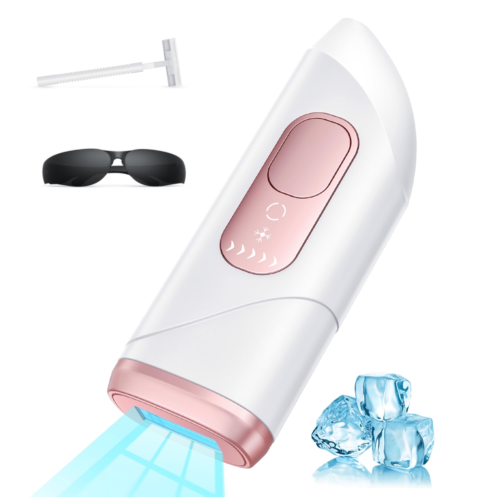 IPL Geräte Haarentfernung Laser mit Kühlfunktion, 600NM Wellenlänge, Unbegrenzten Blitzen, für Frauen Männer Gesicht Bikinizone Arme Beine Körper, Rose
