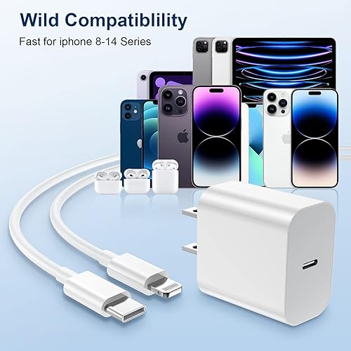 Miniatura 2 de Cargador para iPhone de carga rápida, cargador de pared USB C de 20 W PD, paquete de 4 con cable de carga rápida de 1.8 m - Cargador rápido para