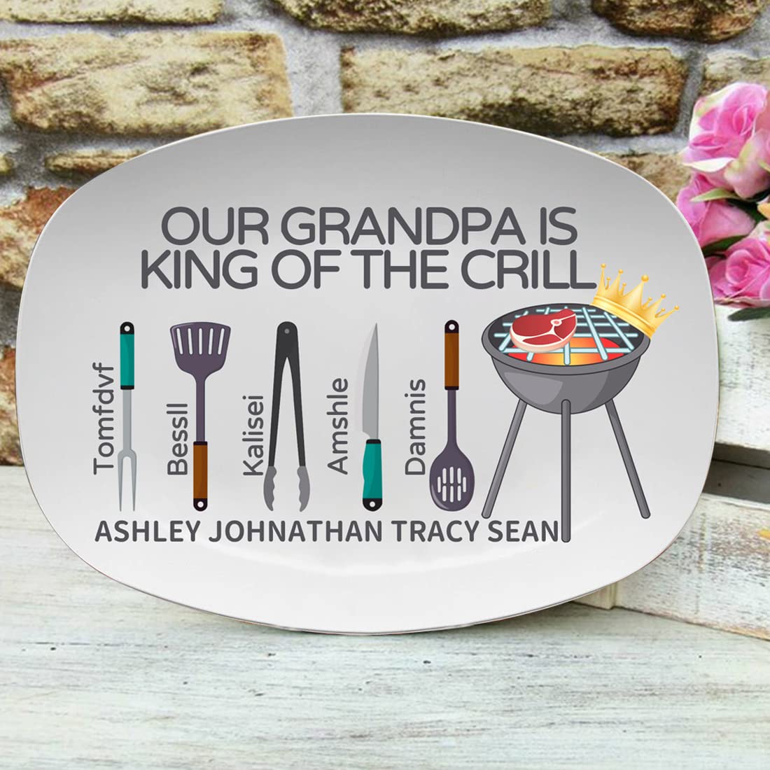 Vassoio da portata ovale in ceramica per barbecue, personalizzabile, per la festa del papà, regalo di compleanno per papà e figlia (stile 6)