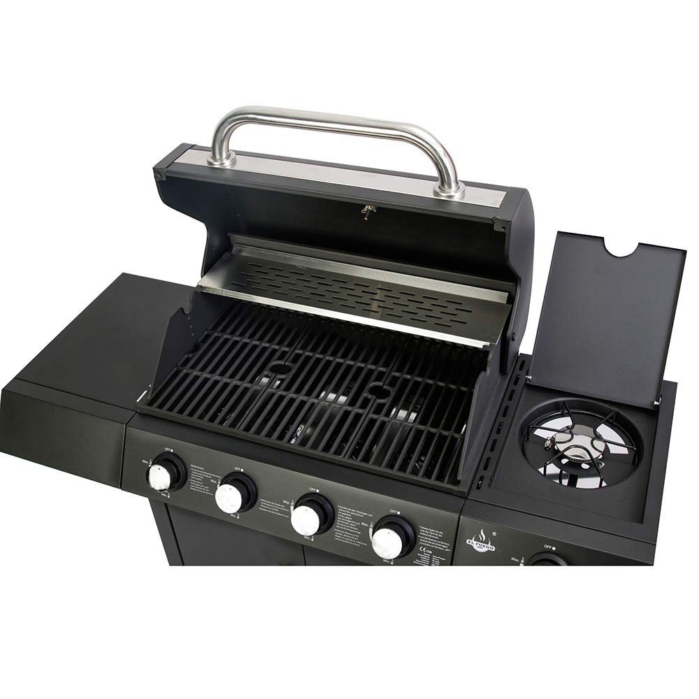 El Fuego® grill gazowy “San Angelo 4+1“ | 4 główne palniki + 1 boczny palnik | stal nierdzewna, w zestawie z wężem gazowym i reduktorem ciśnienia | grill na kółkach BBQ | AY 582