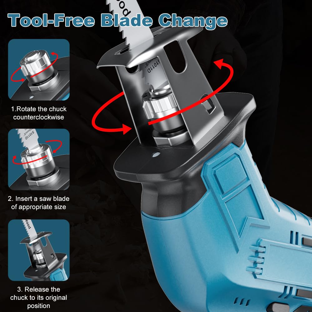 Scie récipro sans fil pour batterie Makita 18 V (sans batterie), MAX 3500 SPM, moteur sans balais avec 4 lames de scie pour bois, PVC et métal