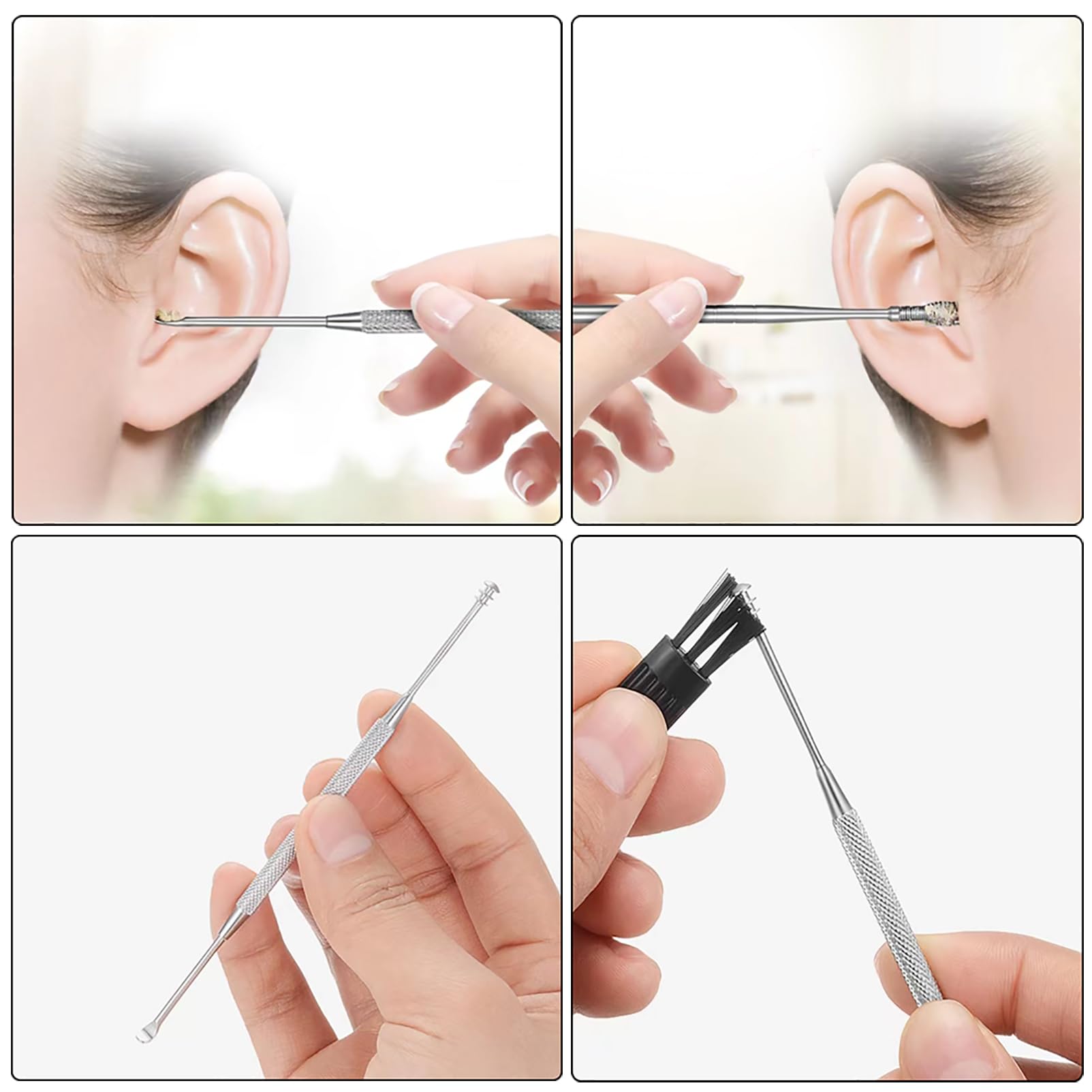 Ohrenreiniger Set Ohrenschmalz Entferner Edelstahl Silber Ear Cleaner Ohrreiniger für Erwachsene