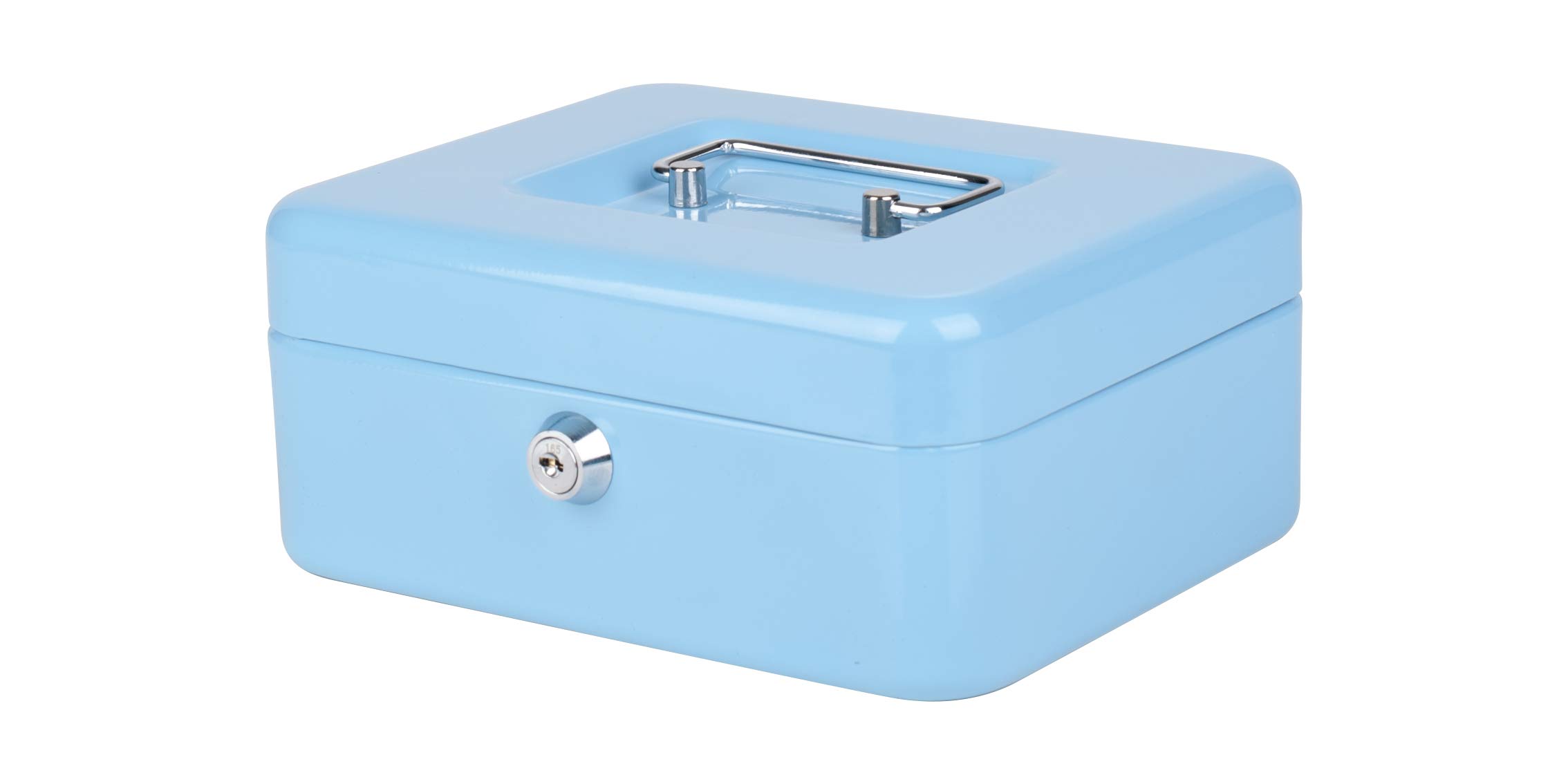 Pavo Light Blue - Premium 8-Inch Metal Cash Box 20 X 16 X 9 Cm With 2 Keys And Removable Change Tray