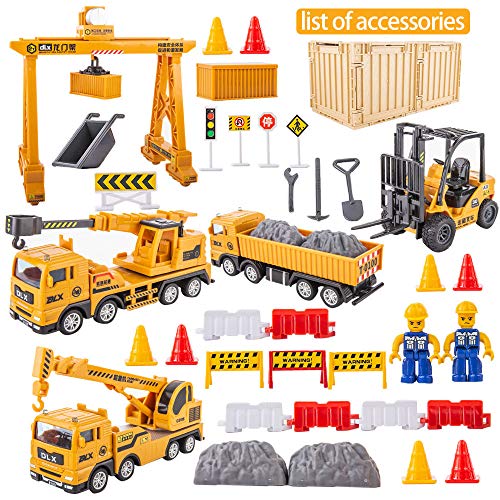 TGRCM-CZ Port Scene Vehicle Play Set, Gantry Crane, Trucks, Container, Forklift, Toys for Kids Boys Girls Gifts
