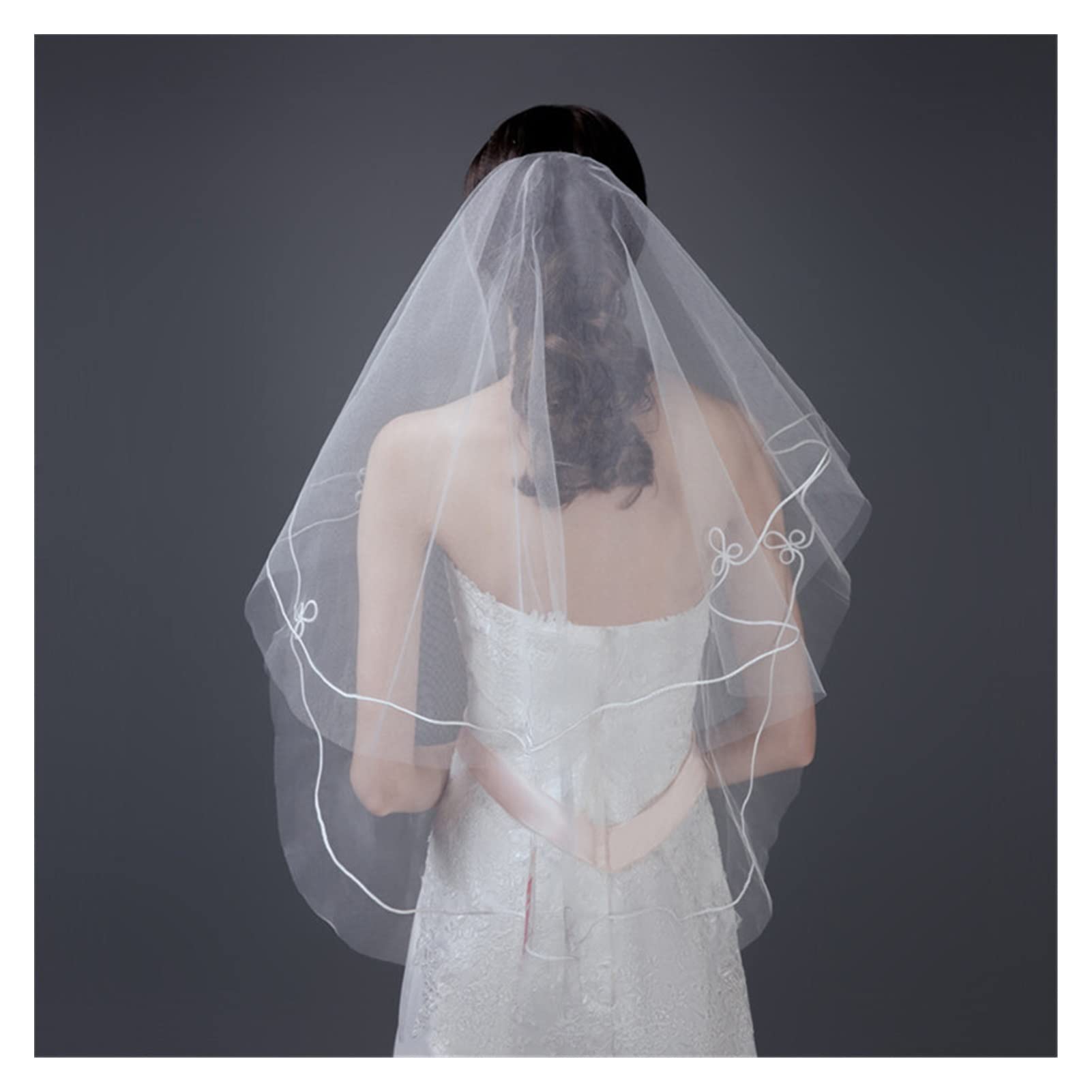 1.5m Single Layer Lace with Thread Veil Long Veil (Color : C-Beige