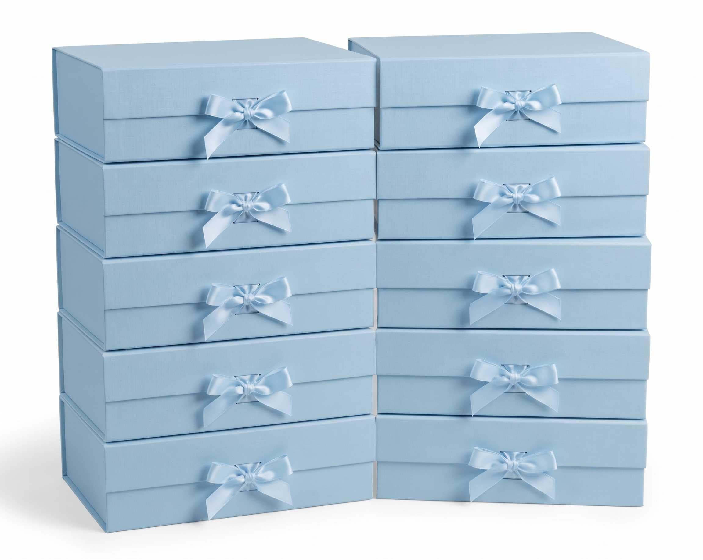 Emartbuy Blue Flat Pack Magnetic Gift Box with Ribbon – 33 x 25 x 12 cm – Fits Books, Clothing & Mid-Size Gifts – Birthdays Weddings Christmas Corporate Gifting Trade Wholesale – Pack of 10 Boxes — image 1