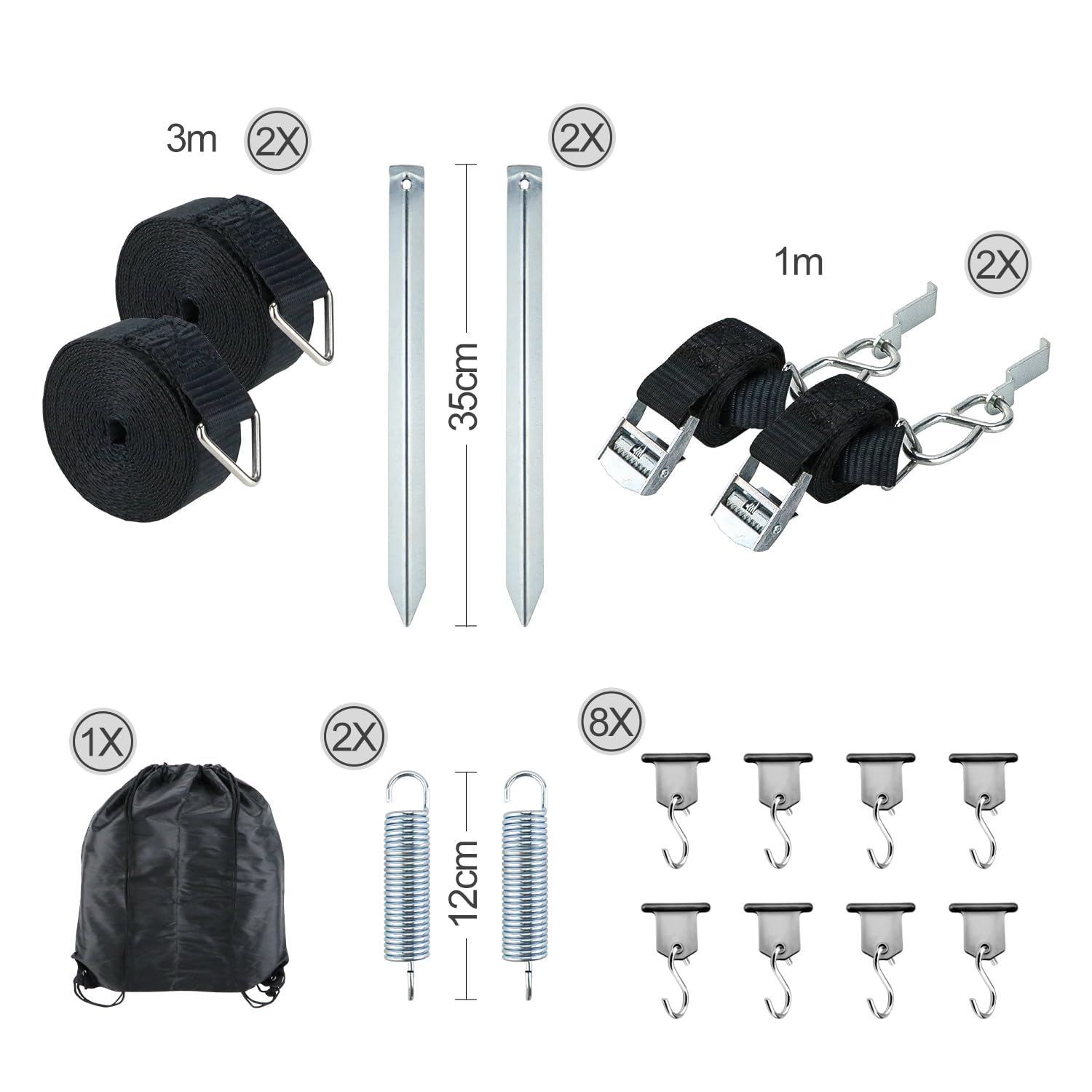 Sturmband Markise Set, Vorzelt Sturmsicherung für Thule Omnistor - Sturmverspannung Strap für Markise, 8 x Kederleiste Haken, Erdanker, Vorzelt hold down Side Strap mit Wohnmobil Zubehör