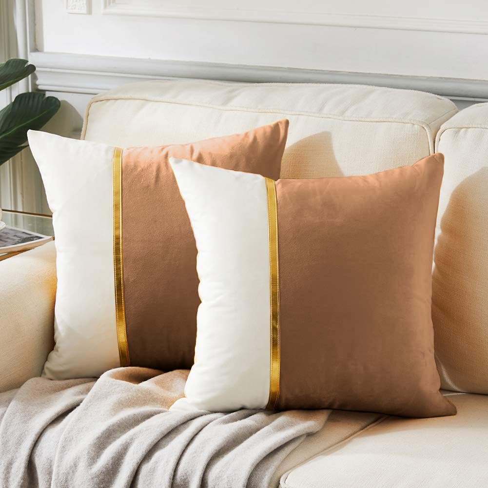 AEROHAVEN™ Set of 2 Premium Velvet with Gold Stripe Decorative Throw Pillow/Cushion Covers with Invisible Zipper - (20 x 20 Inch, Brown) (B0CTKN9M6K) Amazon Price History, Amazon Price Tracker
