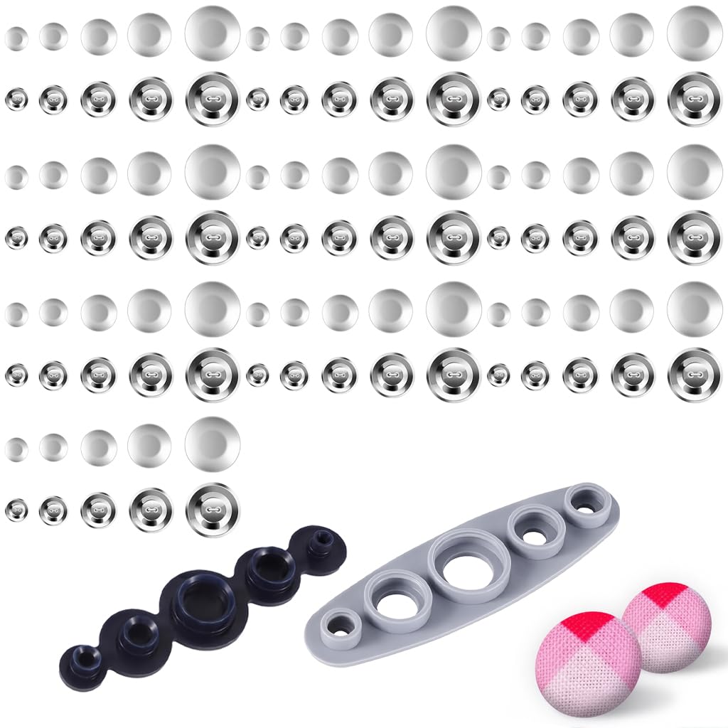 HASTHIP® 50PCS Cover Button Kit with Tools, DIY Fabric Covered Buttons Set - 5 Sizes & Tools for DIY Covered Buttons, Clothes, Hats, Sweaters, Backpacks and Crafts - Silver-image-29