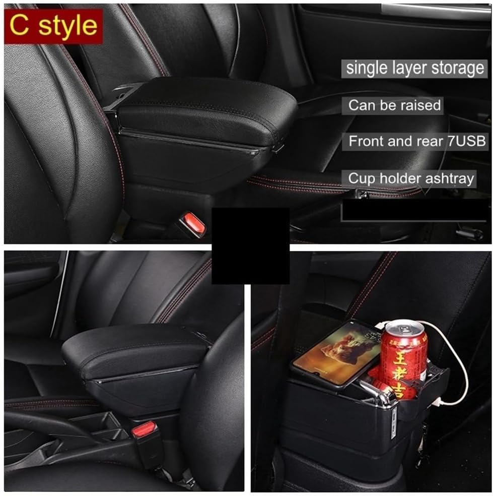 センターコンソール二層収納ボックス フォーカス 3 アームレストボックス二層回転可能な中央ストアコンテンツボックスとカップホルダー