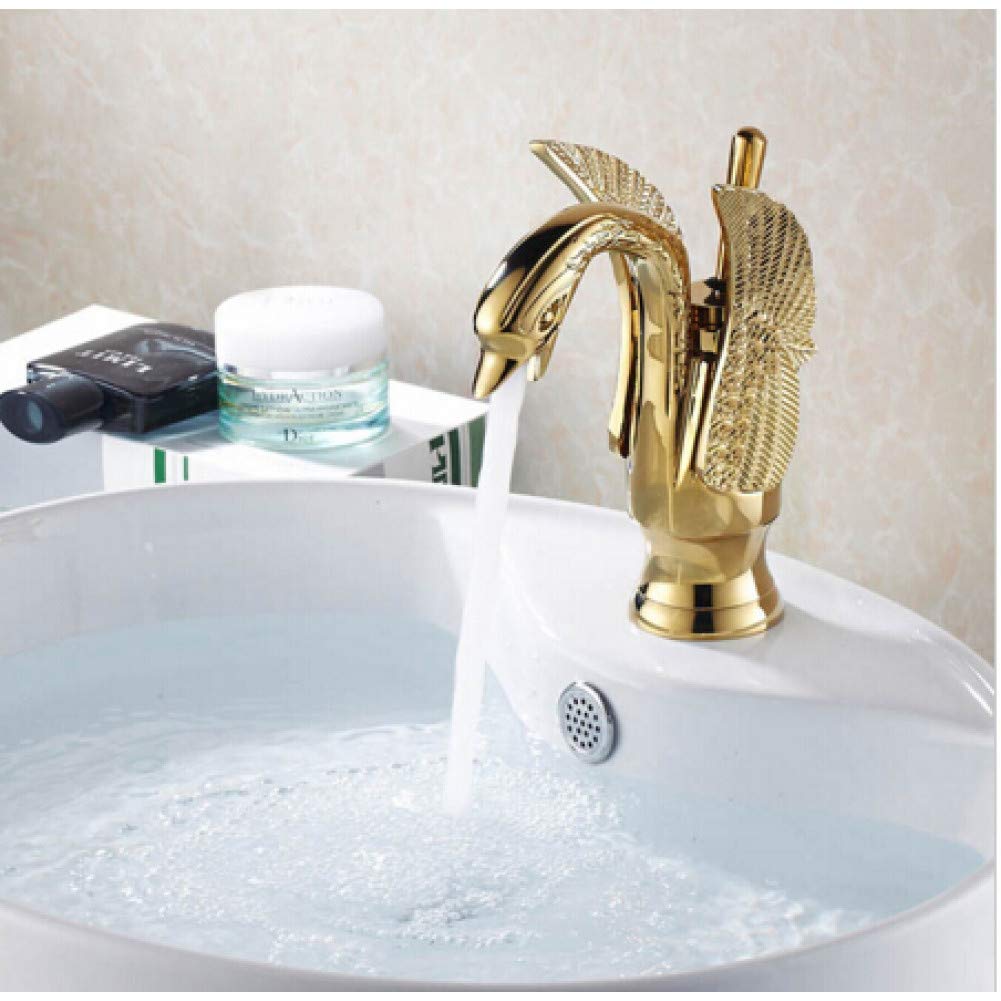 ZYCHSJXA Water-tap Kitchen Sink Brass Swan Style Gold Bath Basin Mixer Tap Bathroom Toilet