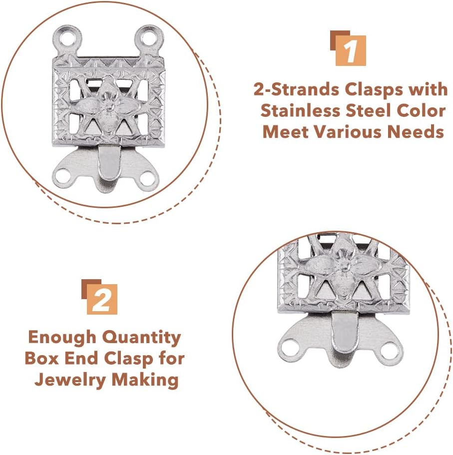 DICOSMETIC 100 Sets Box Necklace Clasp Stainless Steel Necklace Layering Clasps Rectangle with Flower Jewelry Slider Clasps 2-Strands Connector Clasp for DIY Jewelry Making - Image 4