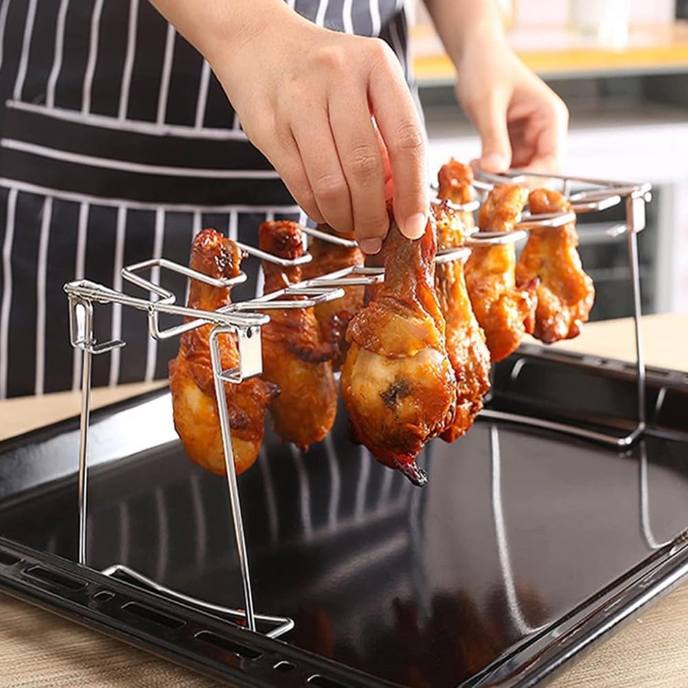 Rejilla de Acero Inoxidable para Pollo con Bandeja recogegrasa: fácil de Limpiar, barbacoas, Parrillas, asadores y ahumadores. Accesorio de Cocina versátil.