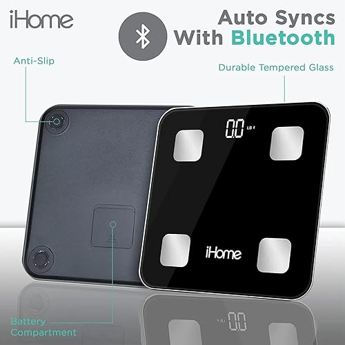 Miniatura 4 de iHome Báscula inteligente digital Bluetooth para peso corporal, báscula de peso, incluye IMC, grasa corporal, masa muscular, baterías incluidas