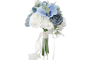 DULRLLY Artificial Dusty Blue Wedding Bouquets for Brides