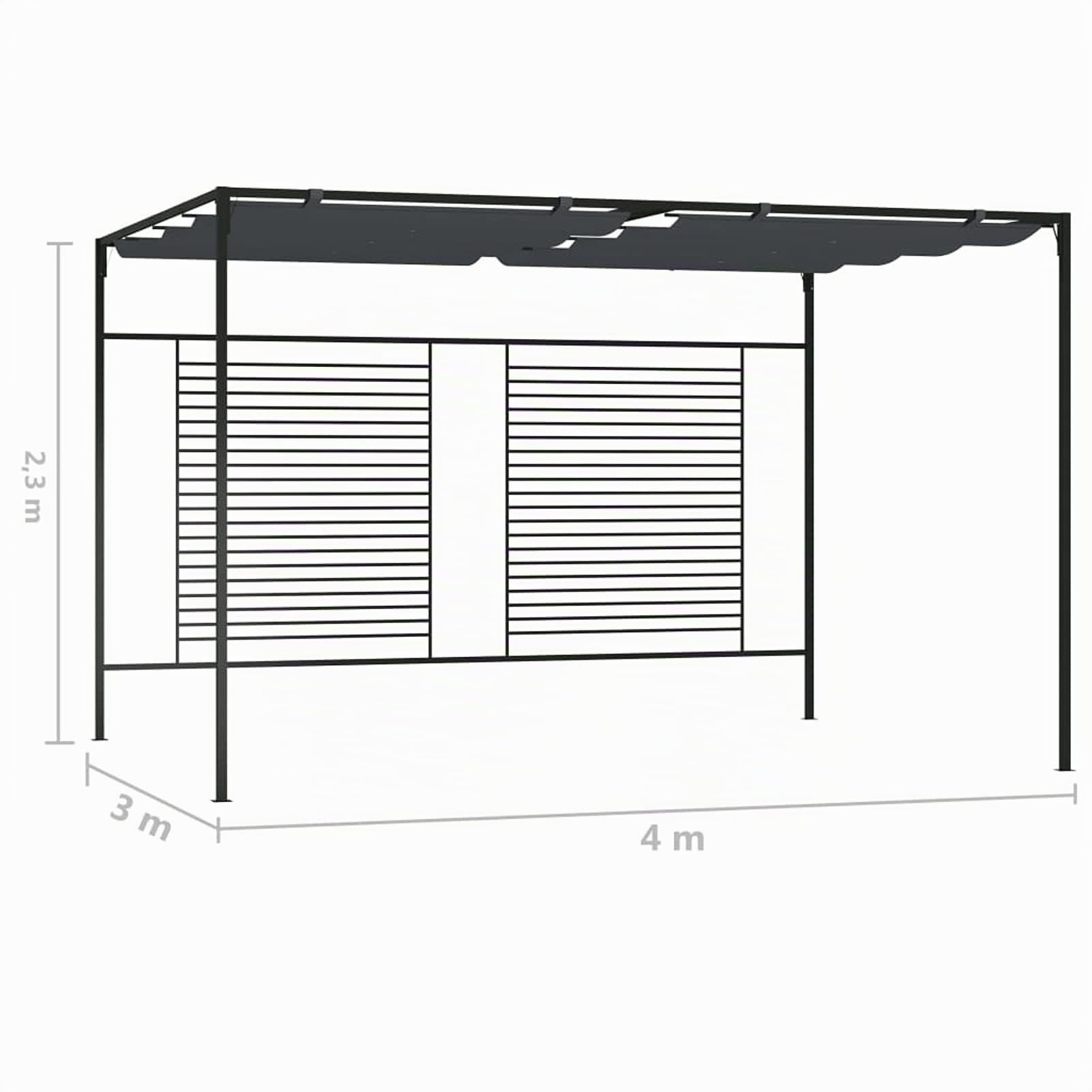 Festnight Pérgola de Jardín 400x300x233 cm, Cenador con Techo Retráctil, Pérgola con Toldo para Patio Terraza, Cenador de Metal y Tela Resistente al Agua y a UV, Gris Antracita