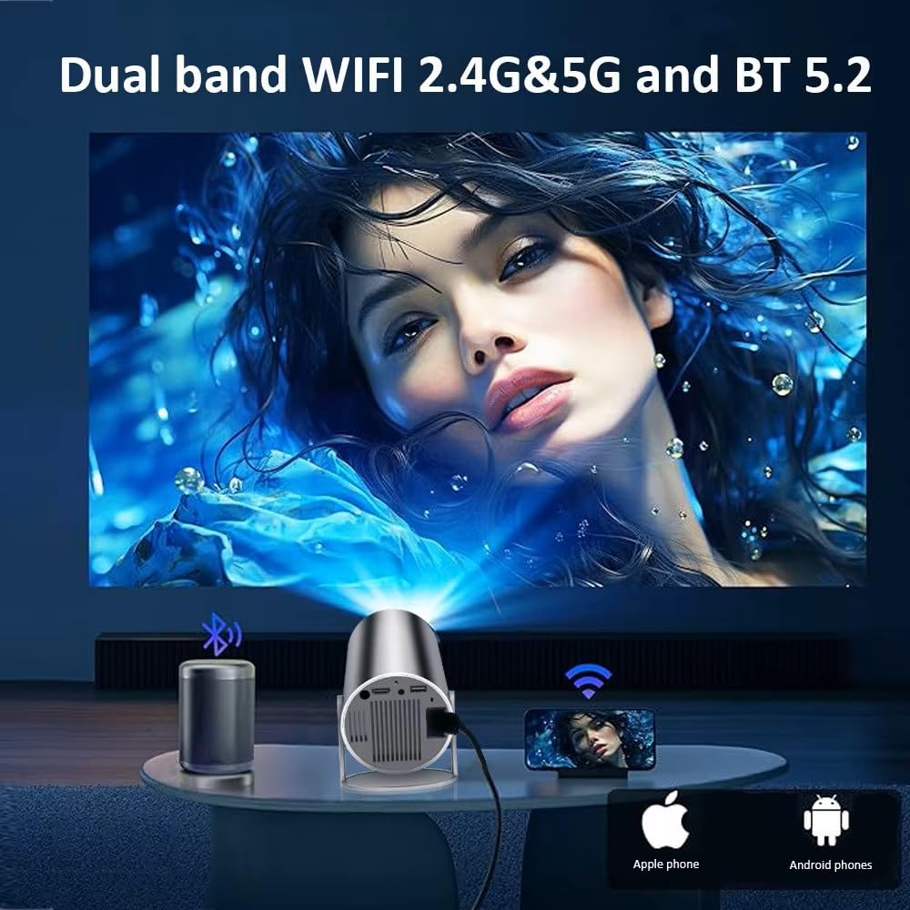 Hy300Plus Proiettore portatile HD 4K Android 11 Wifi6 LED Video Home Theater Cinema Telefono Mini proiettore Film (Proiettore Hy300 Plus Nero)