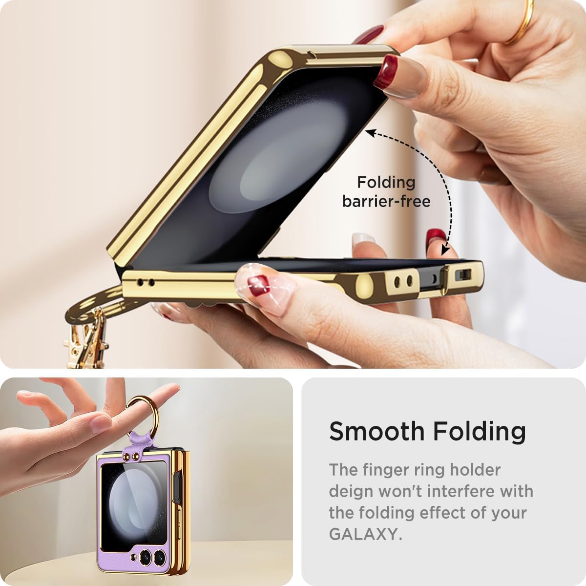 Miimall Crossbody for Z Flip 5 Case with Ring and Screen Protector, Ultra Slim Matte Leather Wear-Resistant Shockproof Anti-Slip Foldable Cover Case for Samsung Z Flip 5 Purple