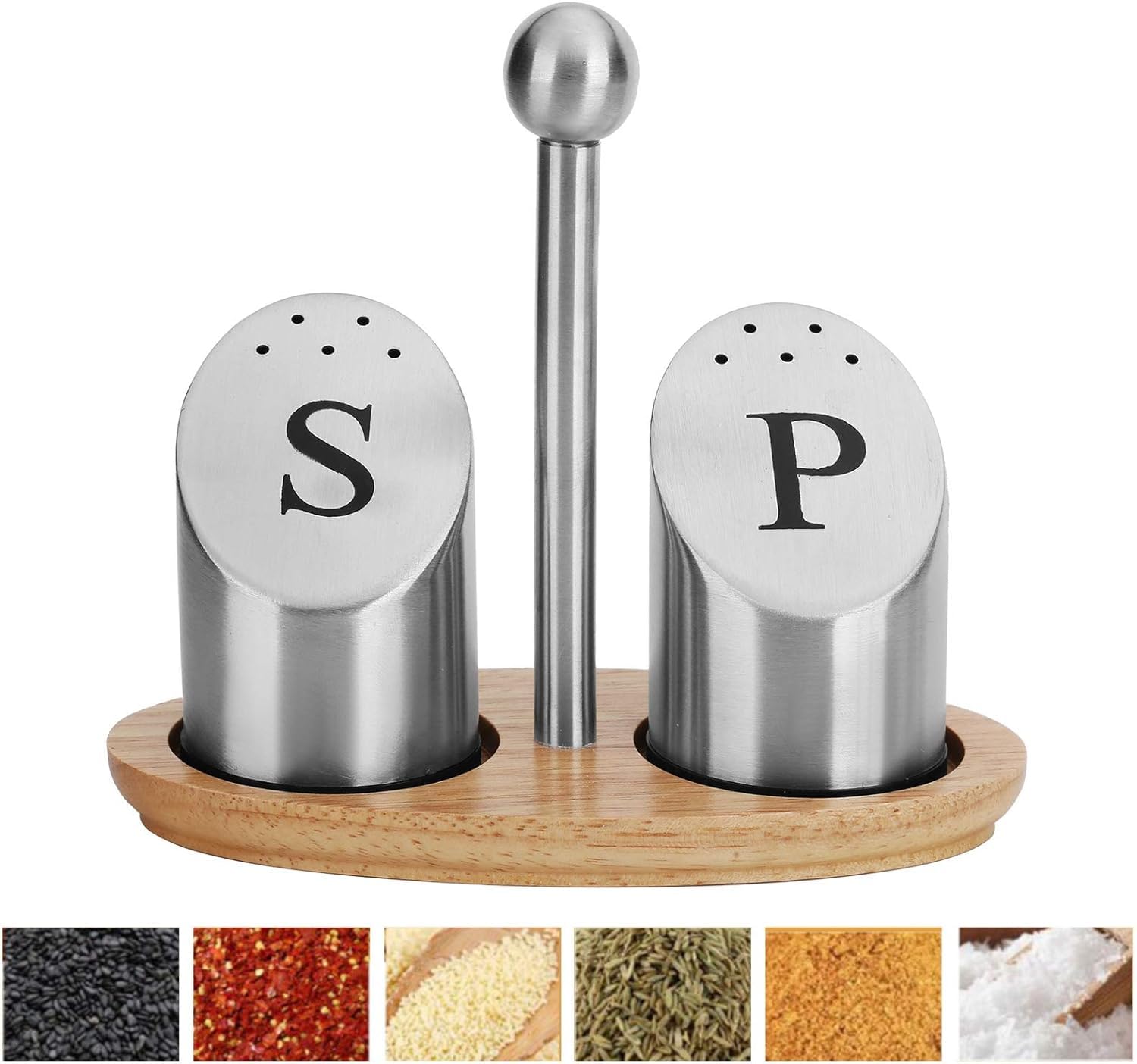 LyZap Gewürztopf, Salz- und Pfefferstreuer-Set mit Halter, Gewürzbehälter aus Edelstahl, Baggerstreuer aus Metall, Kochwerkzeug for Zuhause und Küche