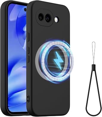 Compatible with Google Pixel 10A Pure Color Simple Case,Support Magnetic Ring, Thin Slim Liquid Silicone Soft Rubber Gel TPU Full Camera Protection Bumper,Black