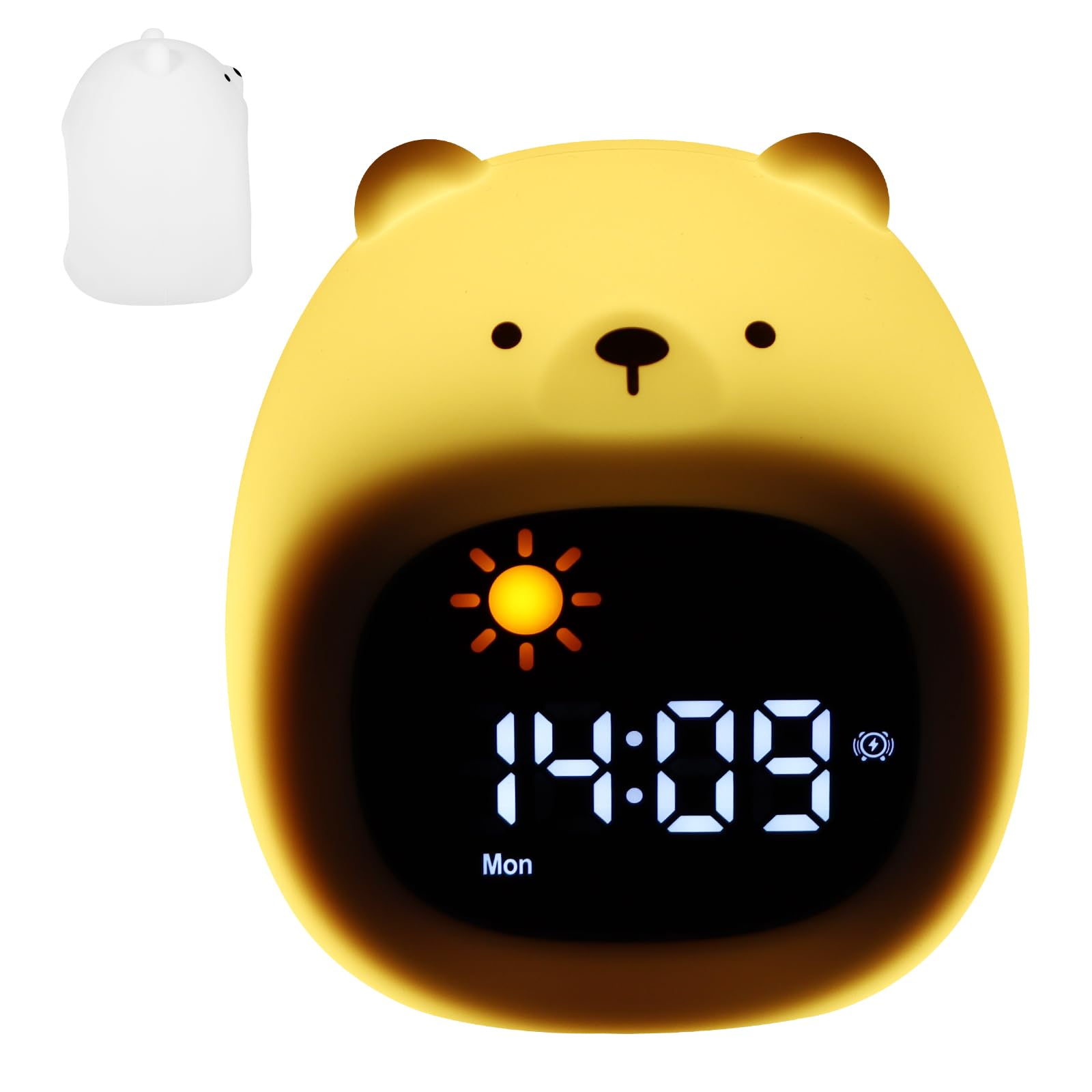 Jasfyee Kids Alarm Clock, Warm White + 8 Colors Bear Kids Clock, Animal Night Light Alarmclock, Natural Wake Up Light for Boys Girls