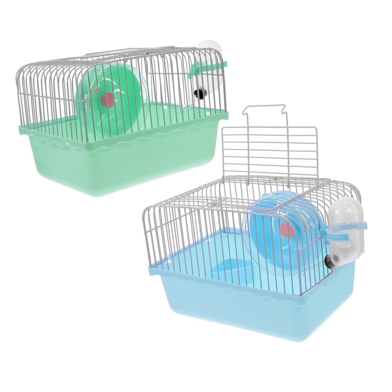 Hemobllo 2 Piezas Jaula para Hámster con Rueda de Ejercicio y Botella de Agua Transportín Portátil de Plástico y Alambre para Viajes y al Aire