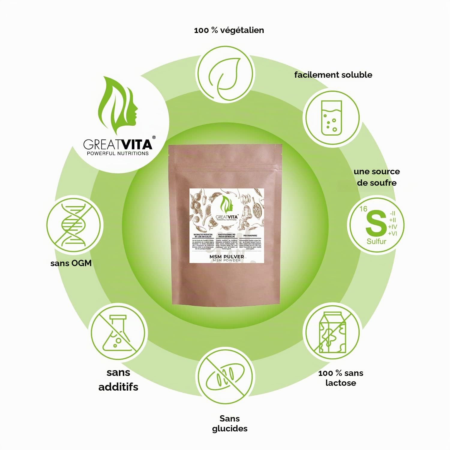 Poudre MSM 2 x 1000 g | 99,9 % pure méthylsulfonylméthane, soufre organique sans additifs | sans OGM, sans arômes artificiels ni gluten | Idéal pour les aliments et boissons froids