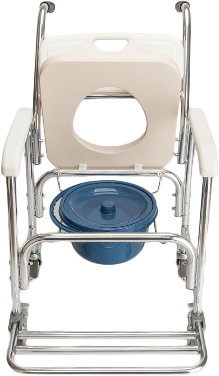 Bedside Commode Wheelchair, 4 in 1 Shower Commode Chair Rolling Transport Chair Toilet with Arms, Mobile Toilet Portable Adult Potty Chair for Seniors, Elderly, Disabled, Bariatric, Pregnant Women