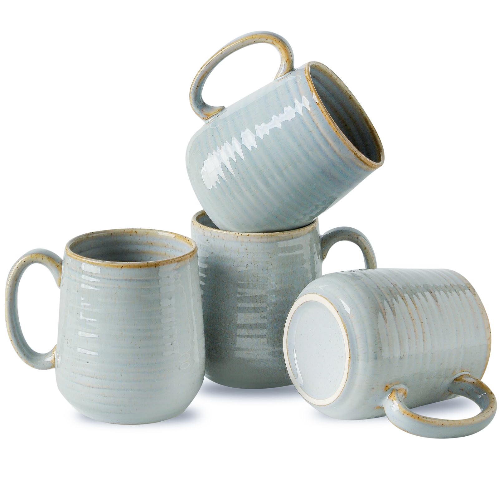 HASENSE Coffee Cups Ceramic, 15 Oz Reactive Glaze Coffee Mugs Set of 4 | Large Tea Cup wi…